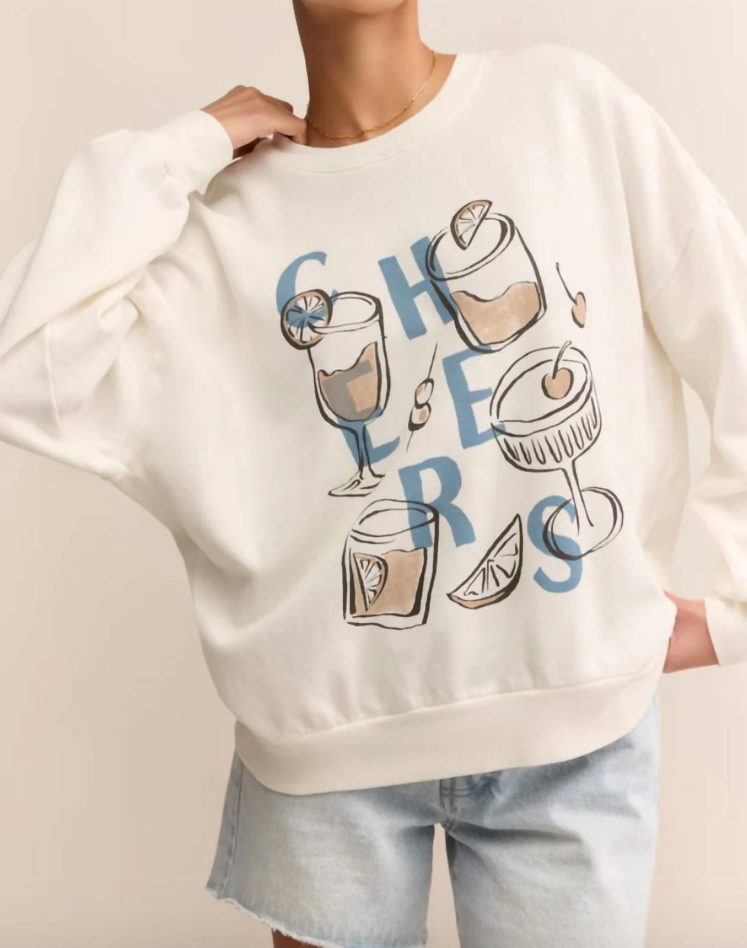 Z Supply Cheers Sunday Long Sleeve Sweatshirt in sea salt - women's top