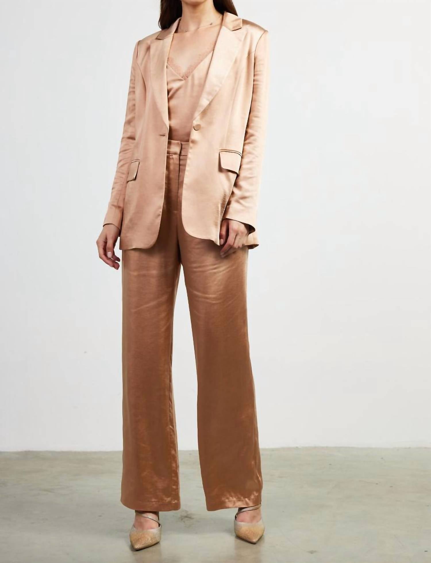 SKIES ARE BLUE Aleza Satin Blazer And Pants Set in beige - women's sleepwear