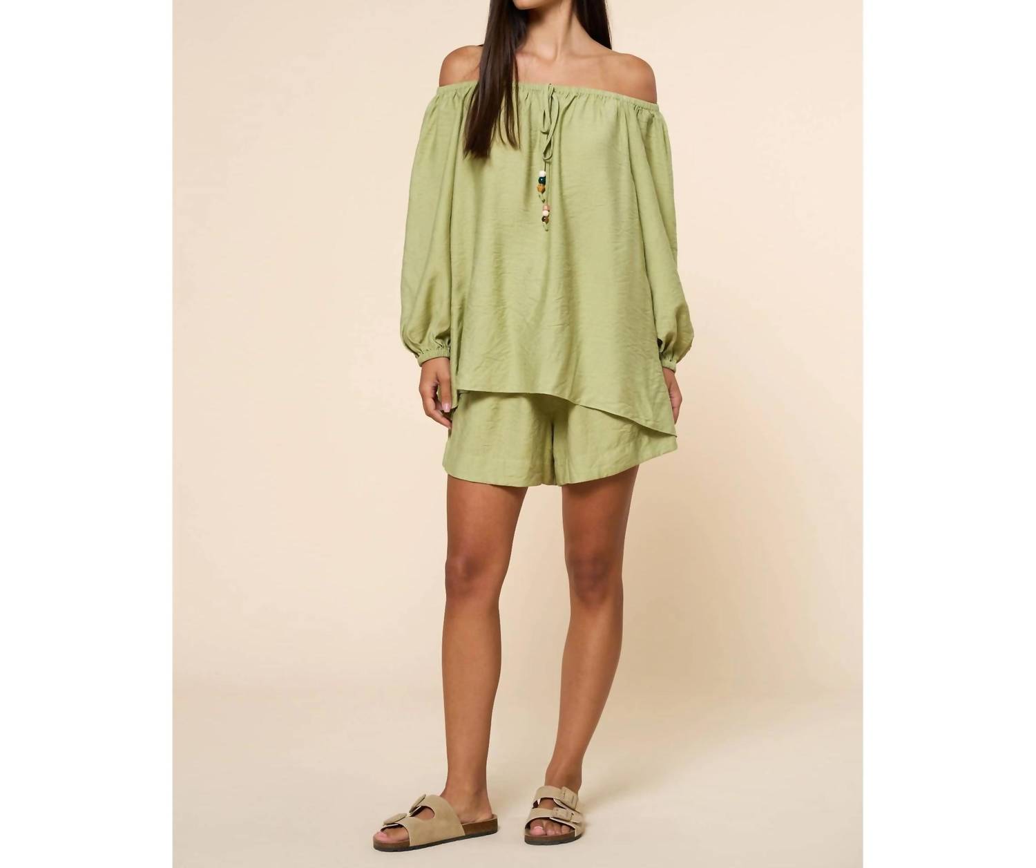 Lalavon - Beaded Detail Top & Shorts Set