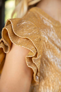 Voy - Crinkled Lurex Ruffle Sleeve Top