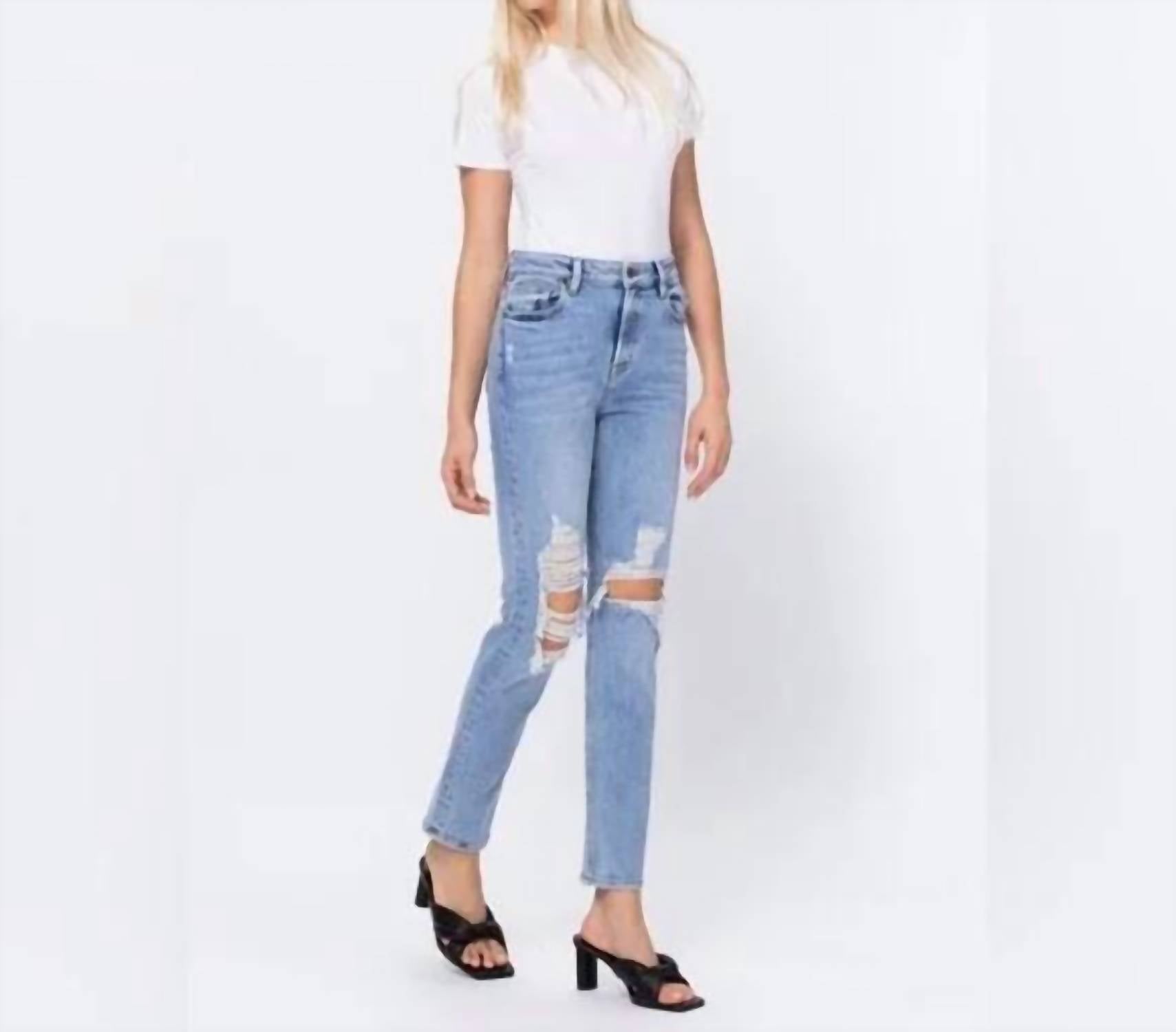 Hidden - Zoey Distressed Knee Grinded Mom Jeans