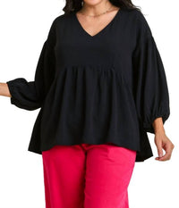 Umgee - V-neck Babydoll Top