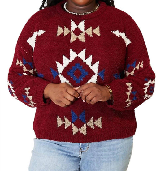 Heyson - Full Size Aztec Soft Fuzzy Sweater