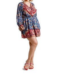 umgee Floral Border Print Layered Dress in blue - women's dress - view 4