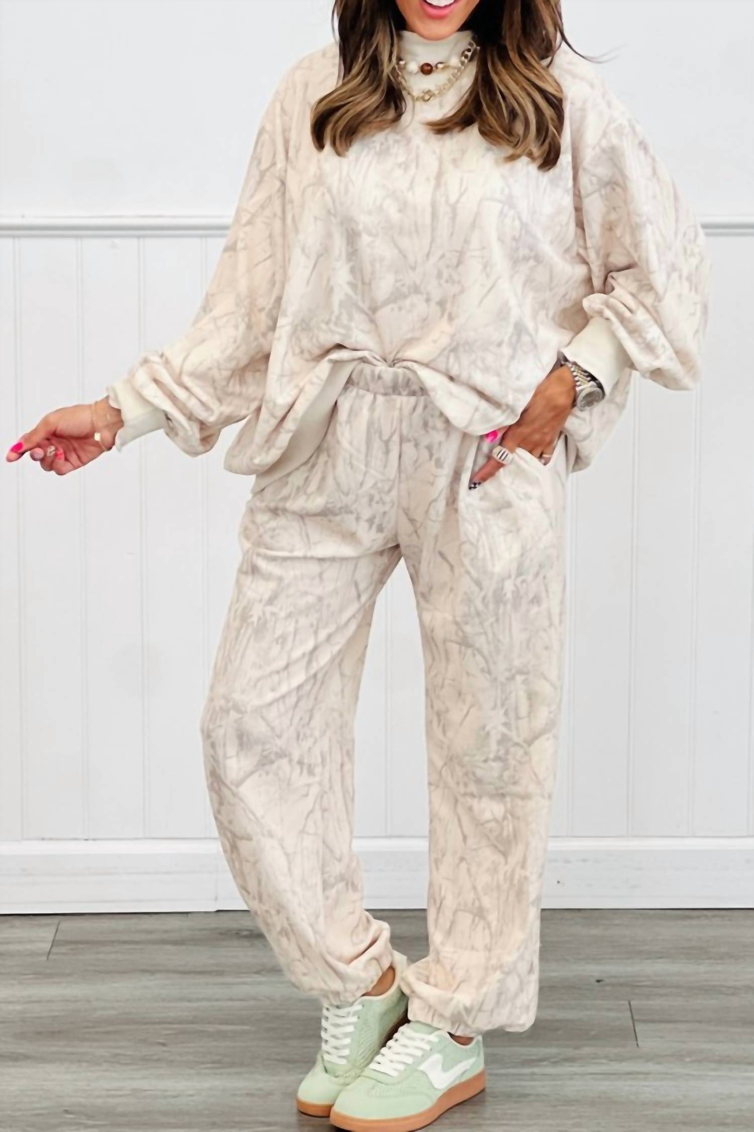Jupiter & Me - Cream Camo Pants Set