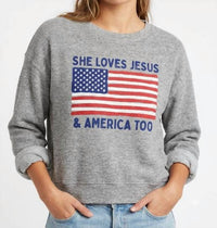 Oat Collective - She Loves Jesus And America Mid Cropped Graphic Sweatshirt