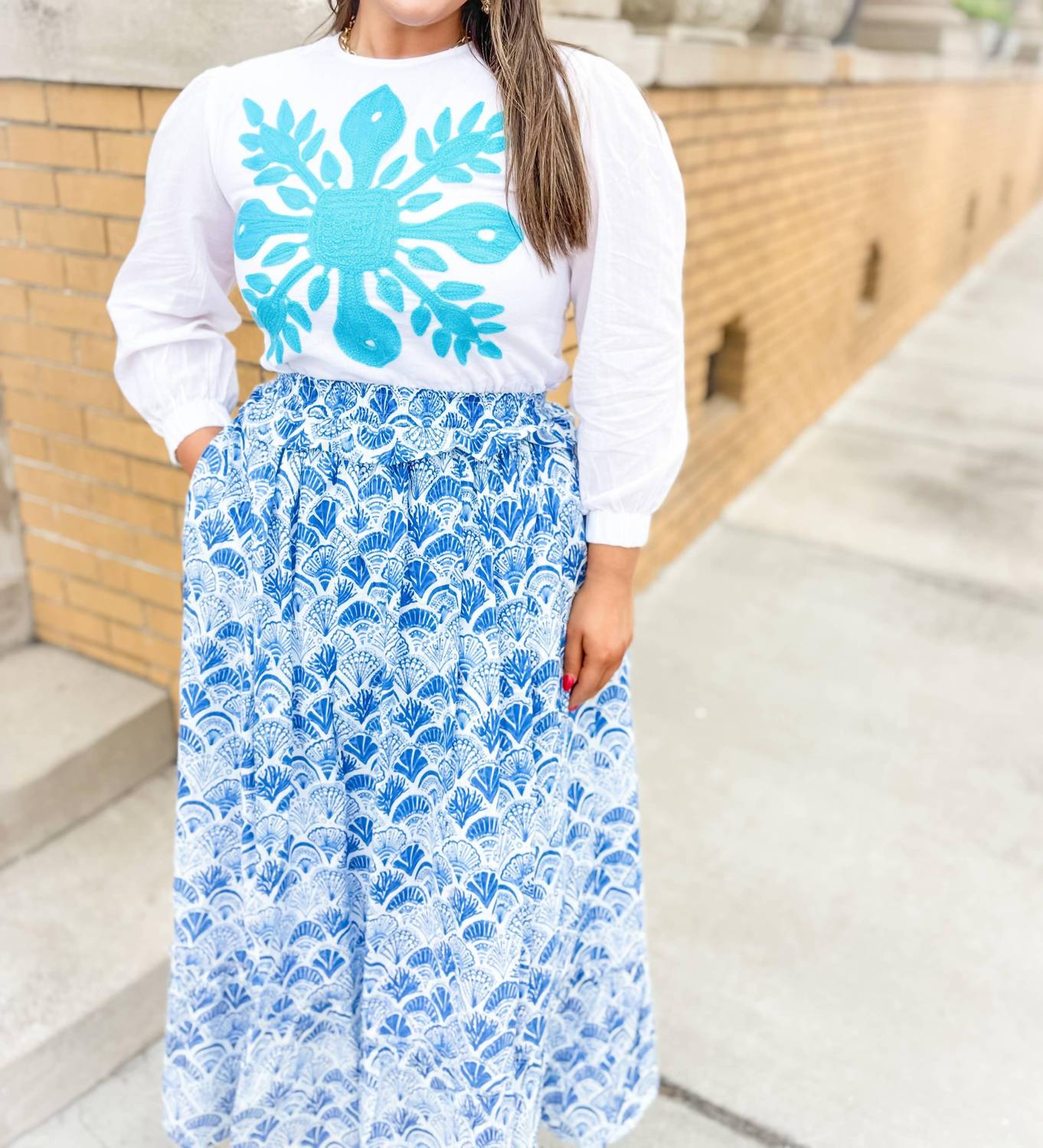 Heart Of Grace - Calico Scallop Ruffle Maxi Skirt