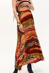 CAROLINA K Cleo Pleated Midi Skirt in ruby marble - women's skirt - alternate view