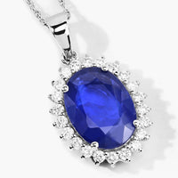Diana M Jewels Women's Oval Natural Ceylon Blue Sapphire Pendant Necklace (3.33 Ct) - Signature Plus in 18k white gold - women's jewelry - detail view