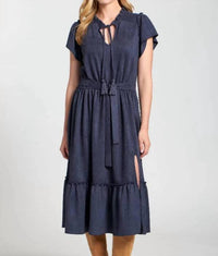Apny - Vegan Suede Short Sleeve Dress With Smocked Sleeves