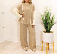 J.Nna - Women's Fringe Top and Wide Leg Knit Set