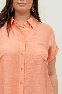 Perch By Blu Pepper - Collared Crinkled Cuff Sleeve Shirt - Plus