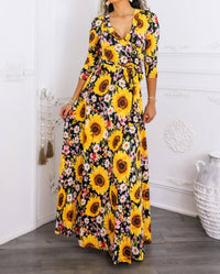 Surelymine - Sunshine & Bloom Faux Wrap Maxi Dress