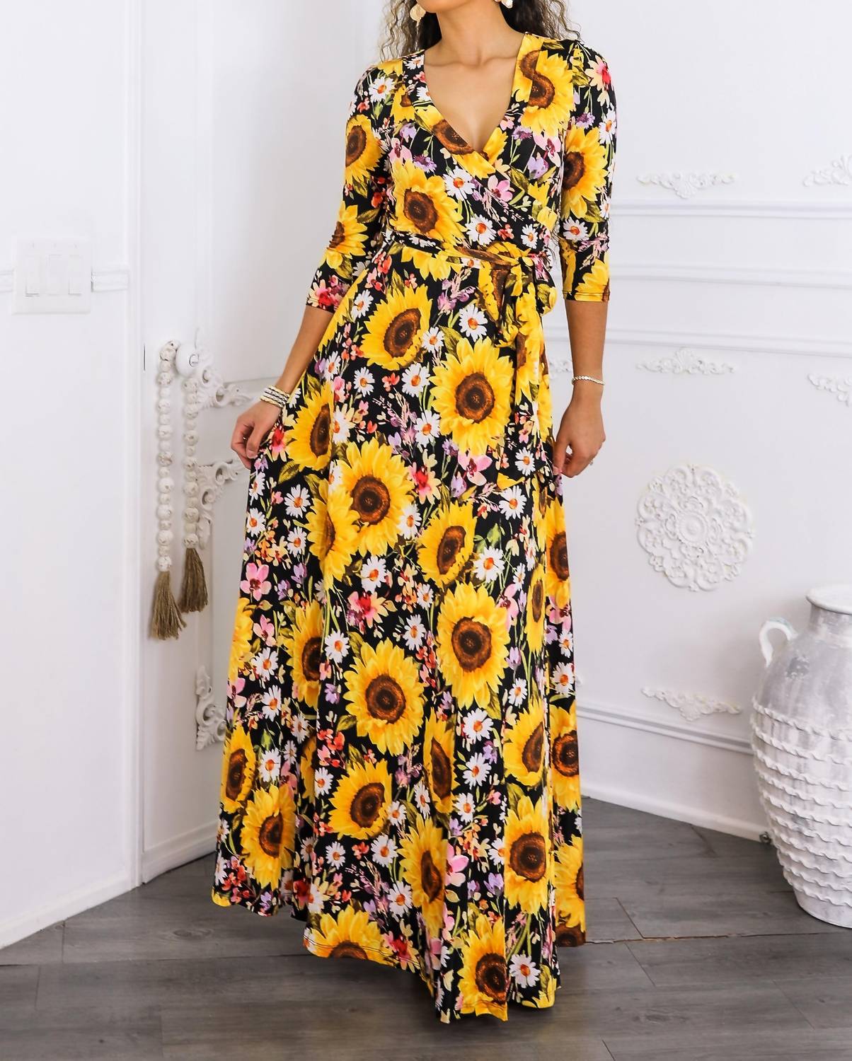 Surelymine - Sunshine & Bloom Faux Wrap Maxi Dress