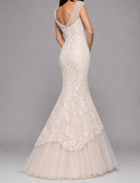 Sherri Hill - Formal Beaded Cap Sleeve Lace Mermaid Gown