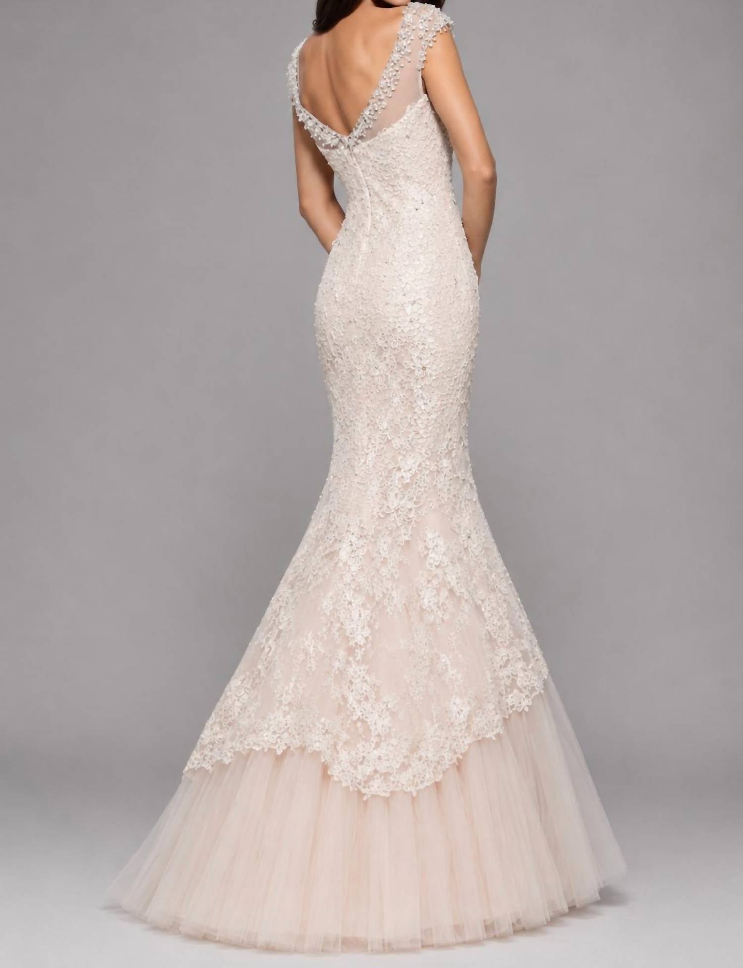 Sherri Hill - Formal Beaded Cap Sleeve Lace Mermaid Gown
