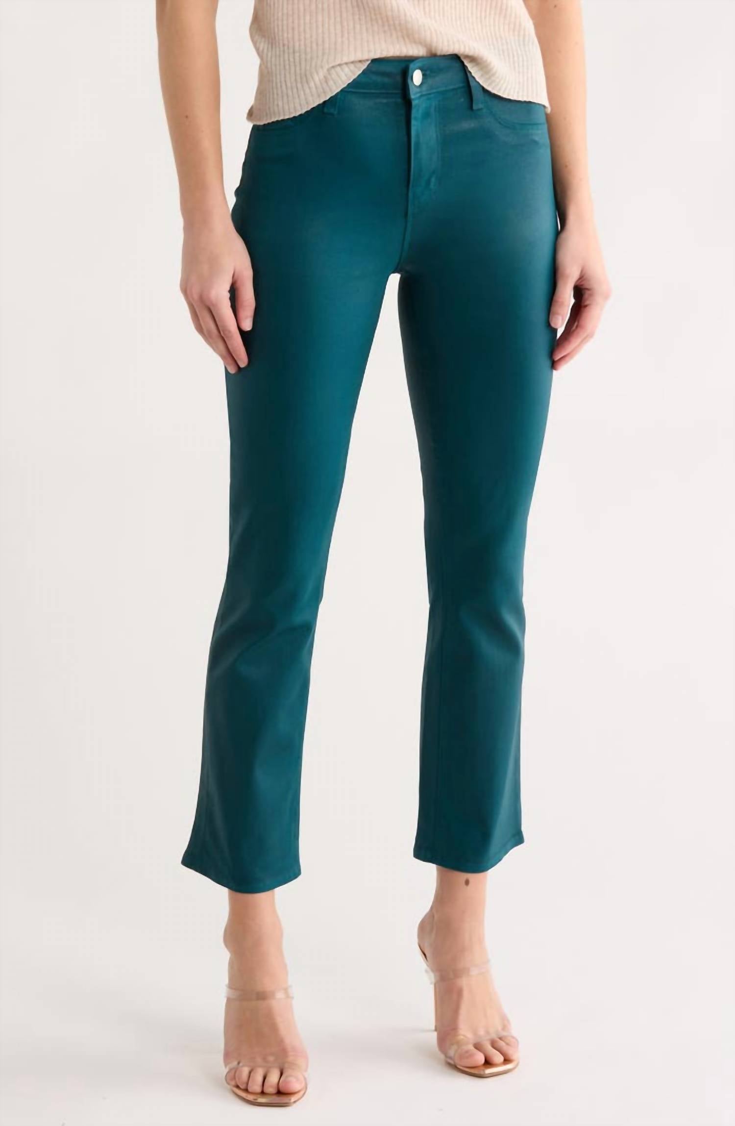 L'Agence Tati Coated Crop Micro Boot Jean in deep teal - women's pants