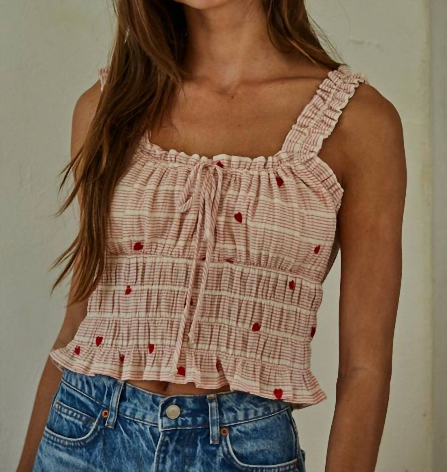 By Together - Striped Heart Embroidered Top