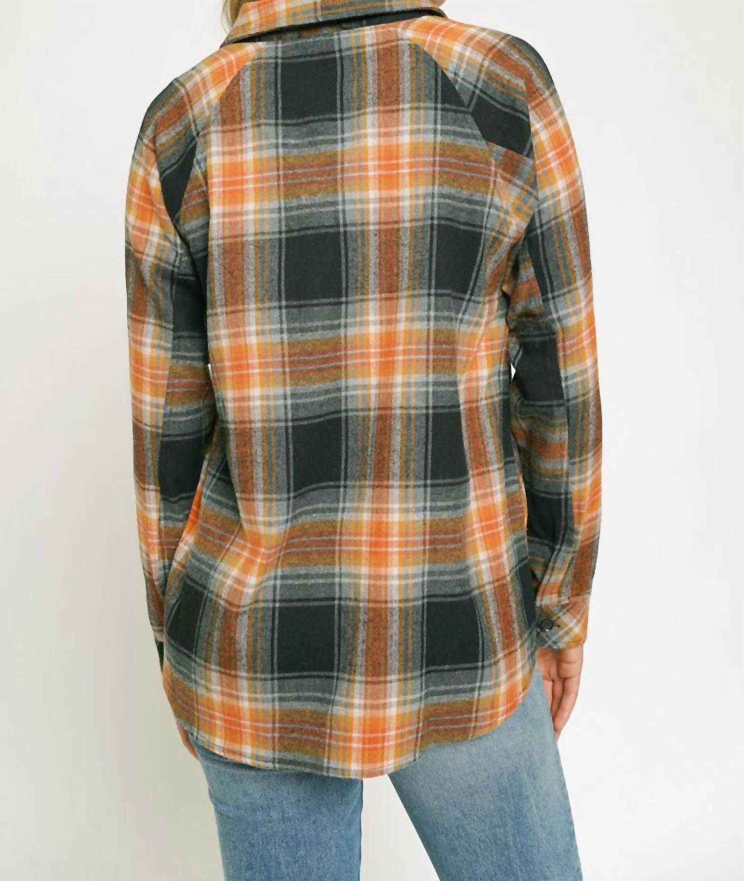 mystree Washed Flannel Shirt in black - women's long sleeve top - alternate view