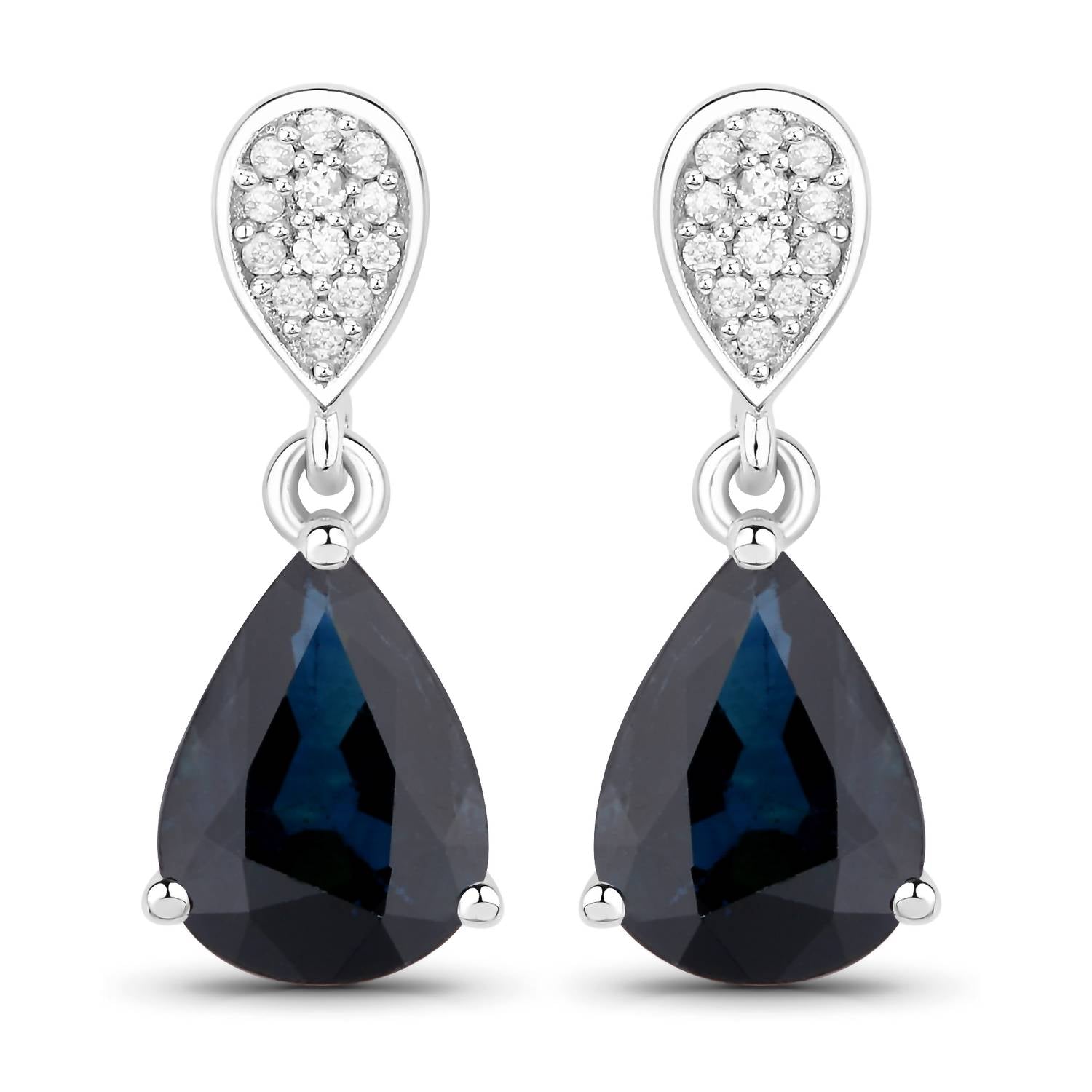 Diana M Jewels Women's Pear Natural Blue Sapphire Stud Earrings (2.76 Ct) - Signature in 14k white gold - women's jewelry