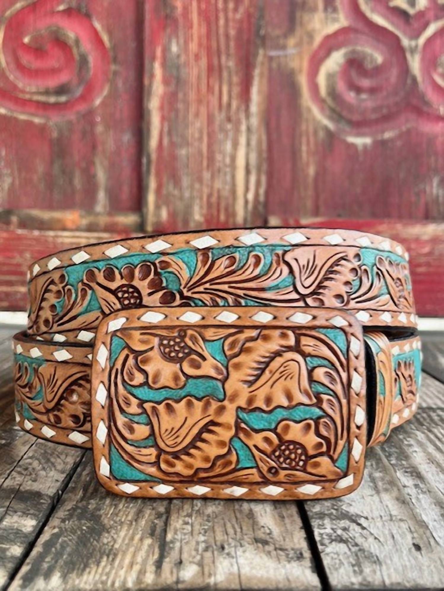 American Darling - Women's Sunflower Tooled Leather Buckle Belt