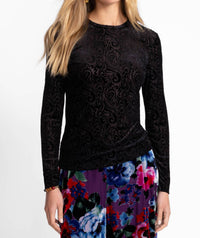 Johnny Was Natalie Long Sleeve Mesh Tee in tova - women's long sleeve top