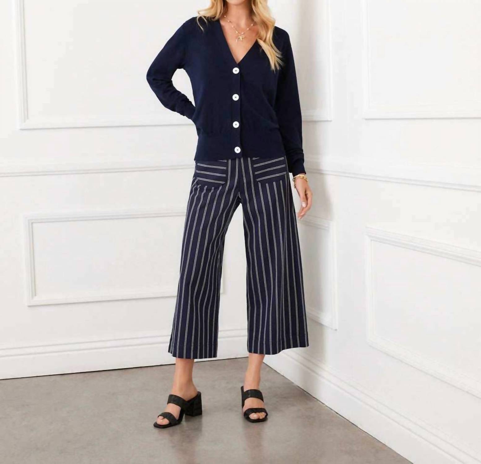 Karen Kane - Stripe Cropped Wide-Leg Pants
