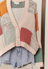 Mello - Women's Color Block Crochet V Neck Cardigan