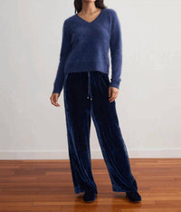 Margaret O'Leary Brushed Cashmere Vee Top in indigo - women's sweater - alternate view