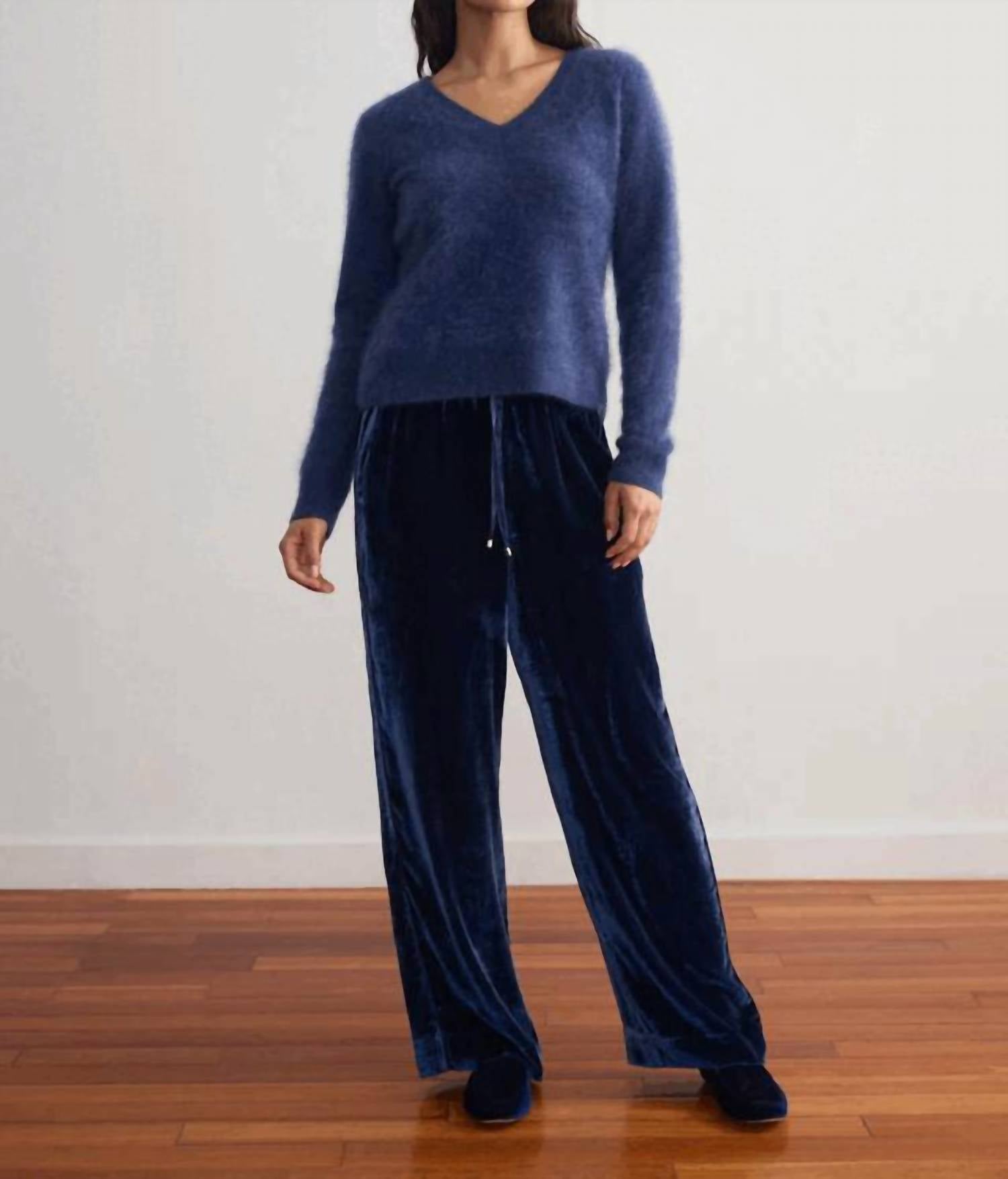 Margaret O'Leary Brushed Cashmere Vee Top in indigo - women's sweater - alternate view