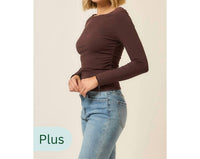 Cozy Co. - Ruched Boatneck Drop Shoulder Long Sleeve Top