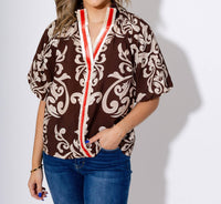THML Abstract Print Puff Sleeve Top in brown - women's blouse - alternate view