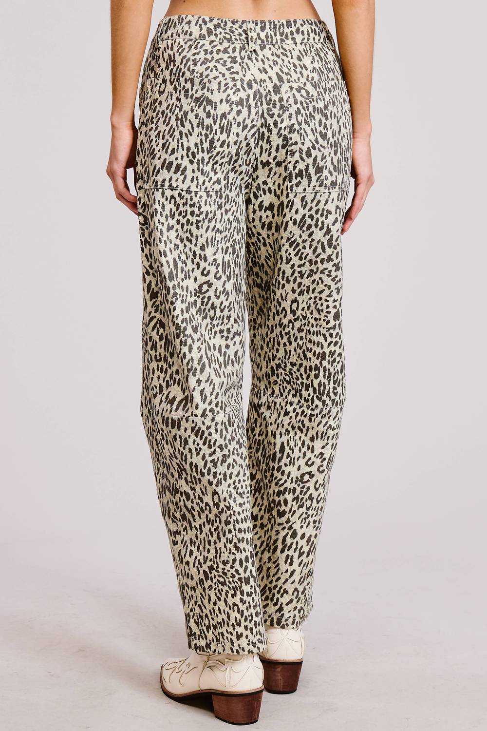 Mimosa Leopard Print Barrel Leg Denim Jeans in grey - women's jeans - alternate view