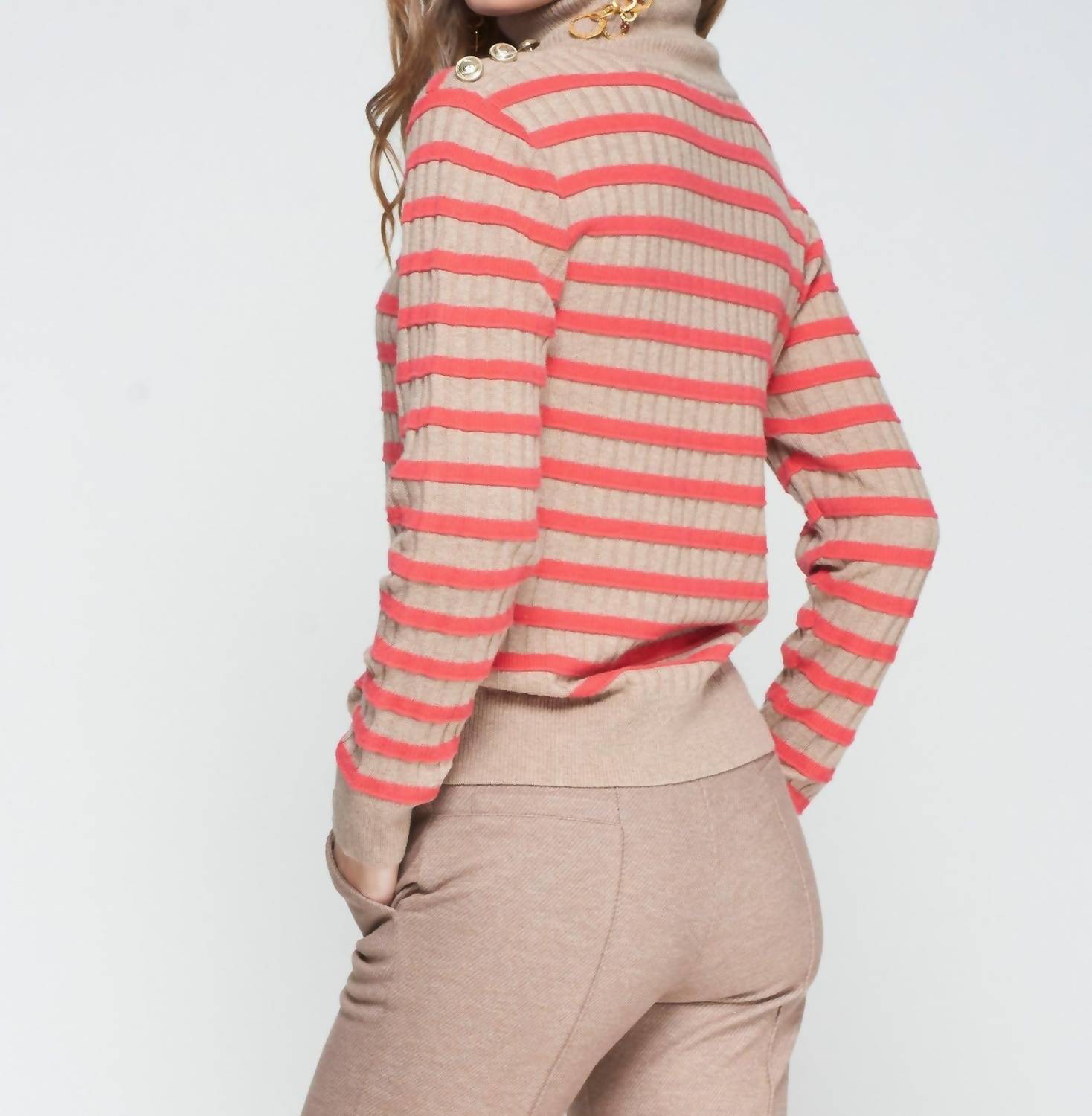 Vilagallo Jr C/Vuel Sweater in beige red - women's long sleeve top - alternate view