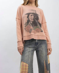Blue Velvet - Women's Sitting Bull Print Long Sleeve Pullover