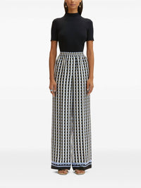 Oscar De La Renta - Wide Leg Allover Mini Geo Silk Twill Pants
