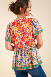 Umgee - Mixed Floral Print Bohemian Top