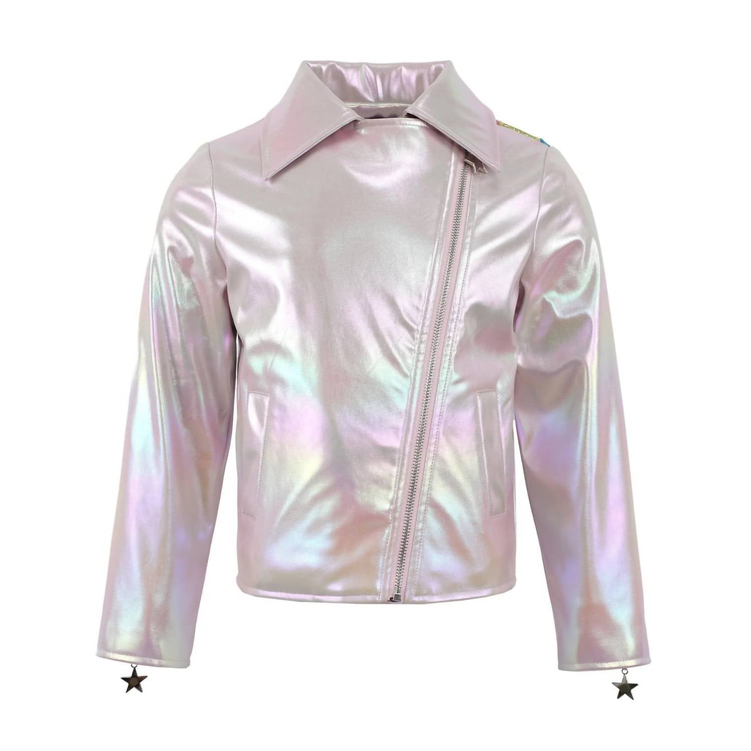 Lola + The Boys Girls' Cloud Hologram Leather Jacket in pink multi - item