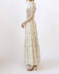 Storia - Mable Cotton Floral Smocked Tiered Boho Prarie Maxi Dress