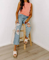 Just Usa - Kai High Waist Distressed Straight Leg Jeans