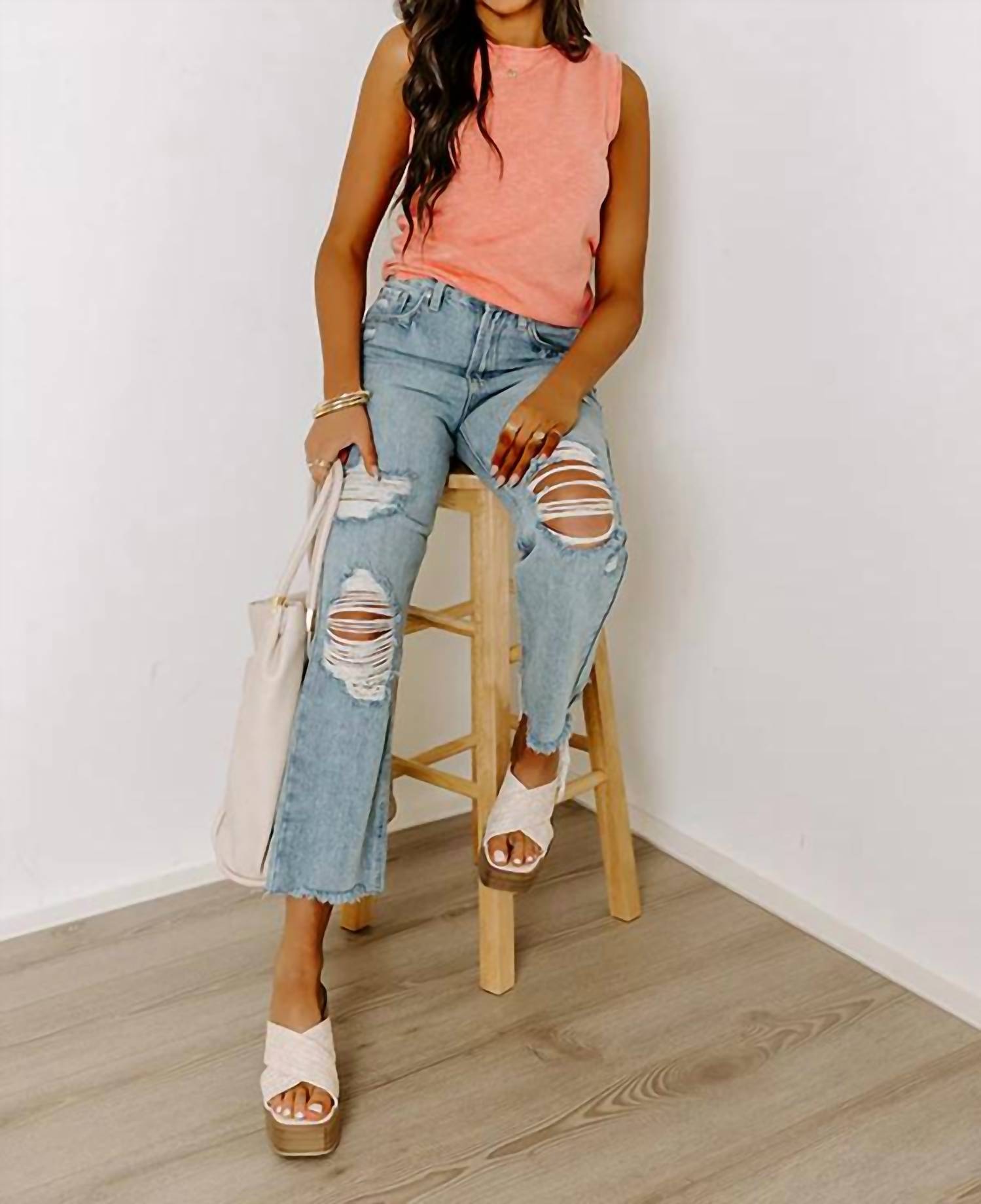 Just Usa - Kai High Waist Distressed Straight Leg Jeans