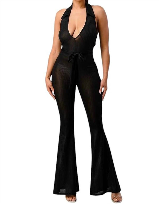 Aced It - Lurex Rib Deep V-Line Disco Jumpsuit