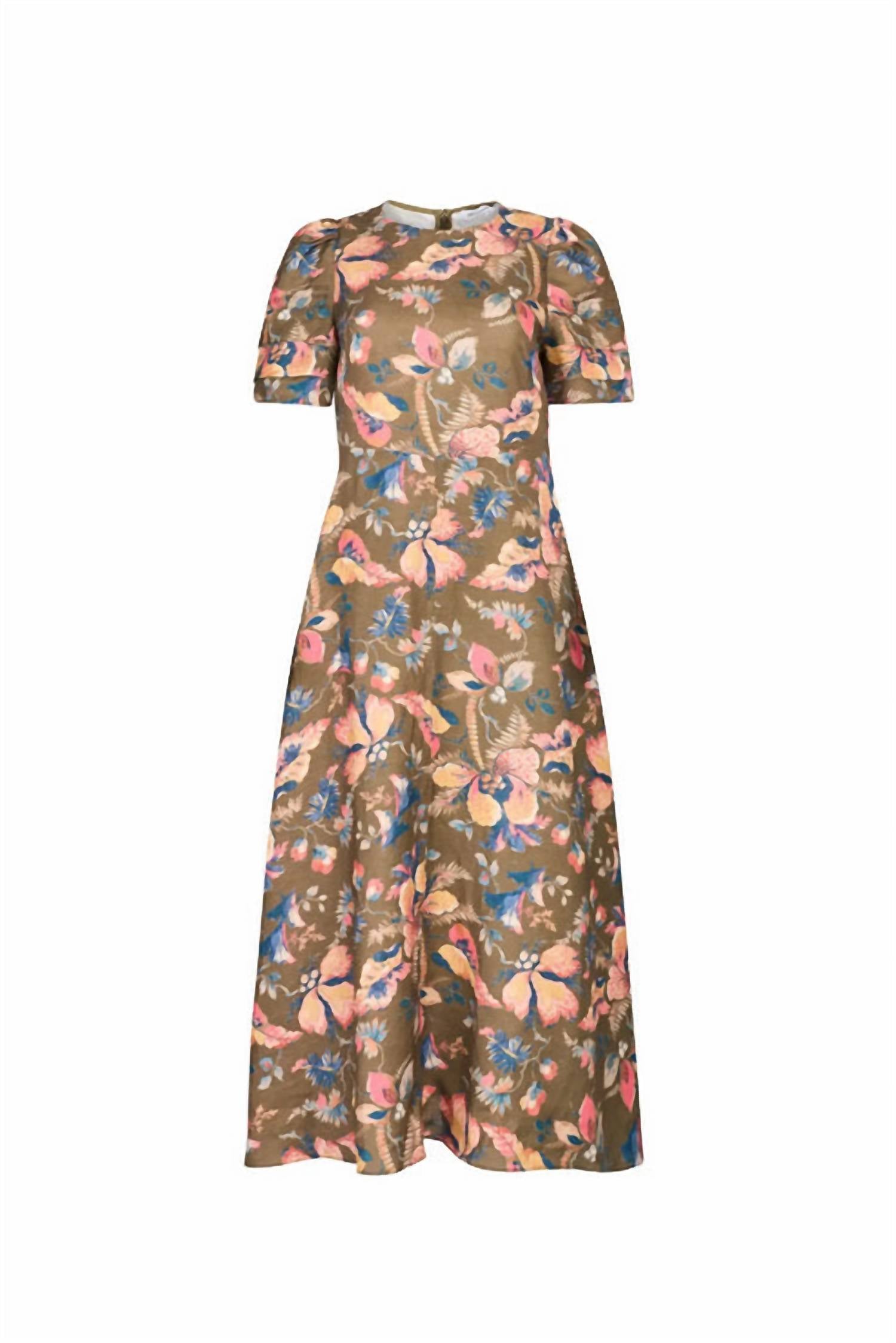 HUNTER BELL Casey Short Sleeve Midi Dress in olive floral - women's dress - alternate view