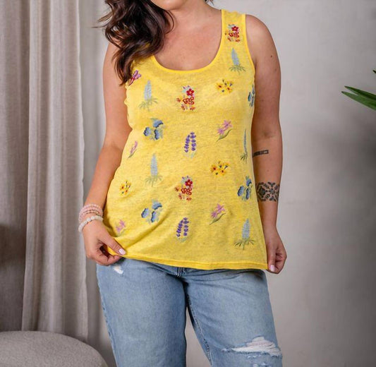 Paparazzi - Women's Linen Jersey Embroidered Tank