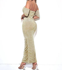 Miss Circle - Ruched Off Shoulder Chiffon Dress