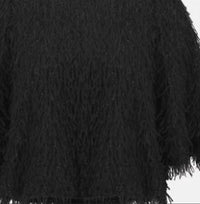 Joseph Ribkoff Short Sleeve Pullover Style Top in black fringe sparkle - women's blouse - detail view