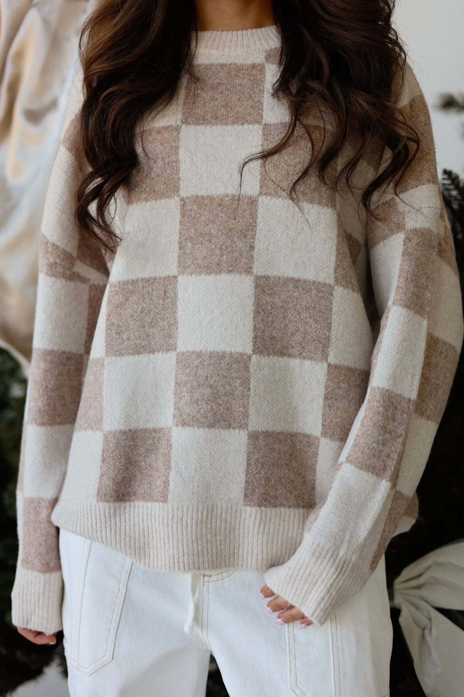 Miracle - Haven Oversized Neutral Check Knit Sweater