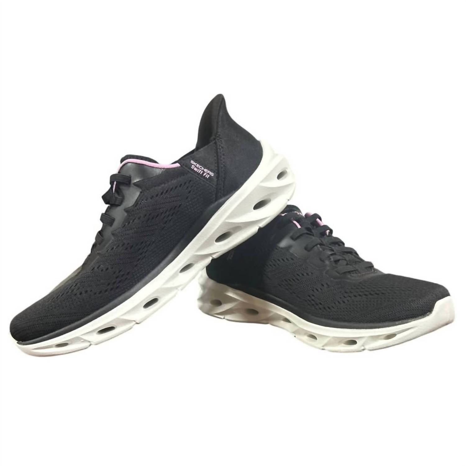 Skechers Women's Mesh Hands Free Swift Fit Shoes in black and pink - women's shoe - detail view