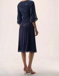 Joseph Ribkoff - Sparkle Mesh 3/4 Puff Sleeve Midi Fit And Flare Dress