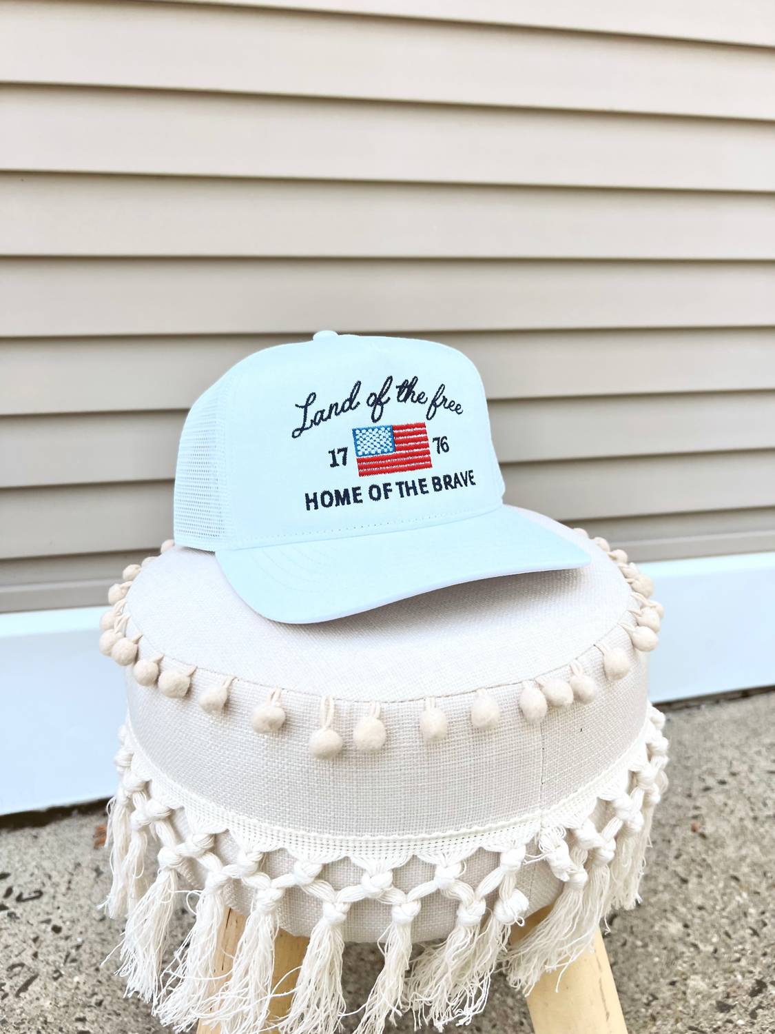 RISEN Women's Land Of The Freedom Home Of The Brave Hat in white - women's hat - detail view